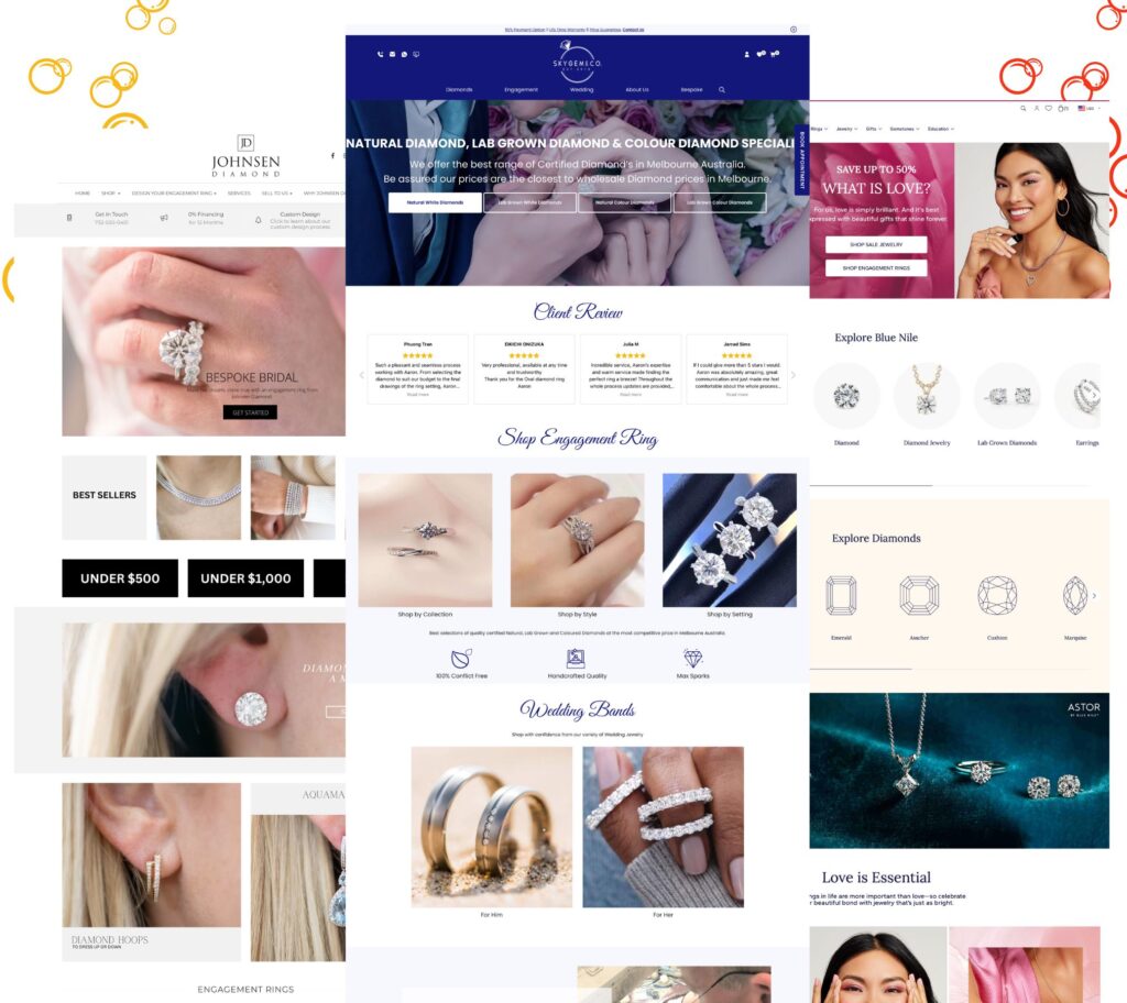 Jewelry ecommerce web design by let start design web developer