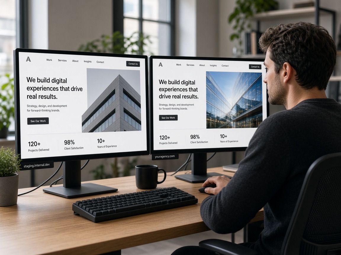 Agency comparing staging and production websites during platform migration